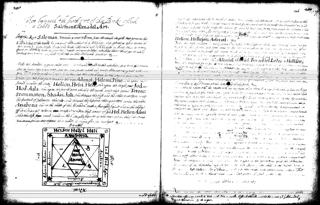 Ars Almadel — lámina grabada · Here beginneth the fourth part… Salomons Almadel A · dominio público