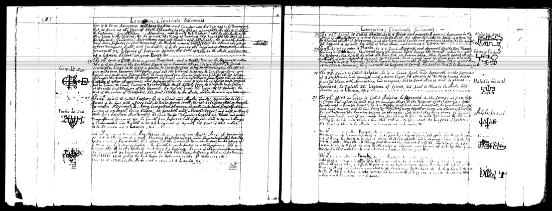 Ars Goetia — lámina grabada · Asmoday a Focalor · dominio público