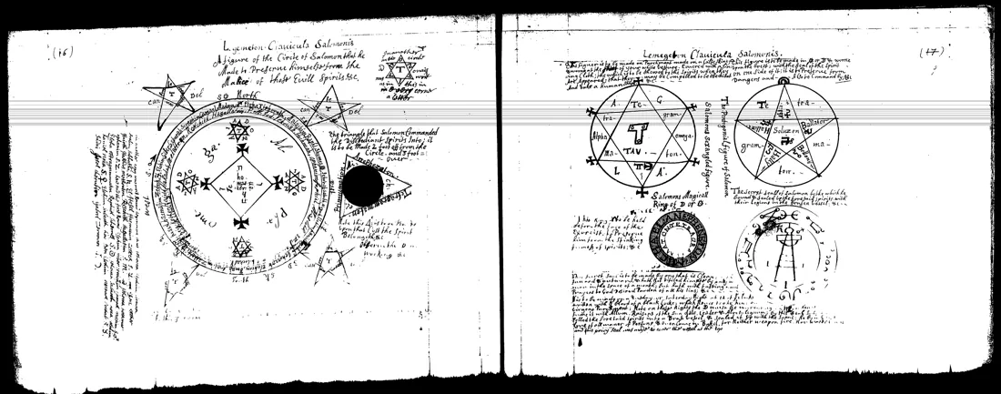Ars Goetia — lámina grabada · Circulo, triangulo y sellos de Salomon · dominio público