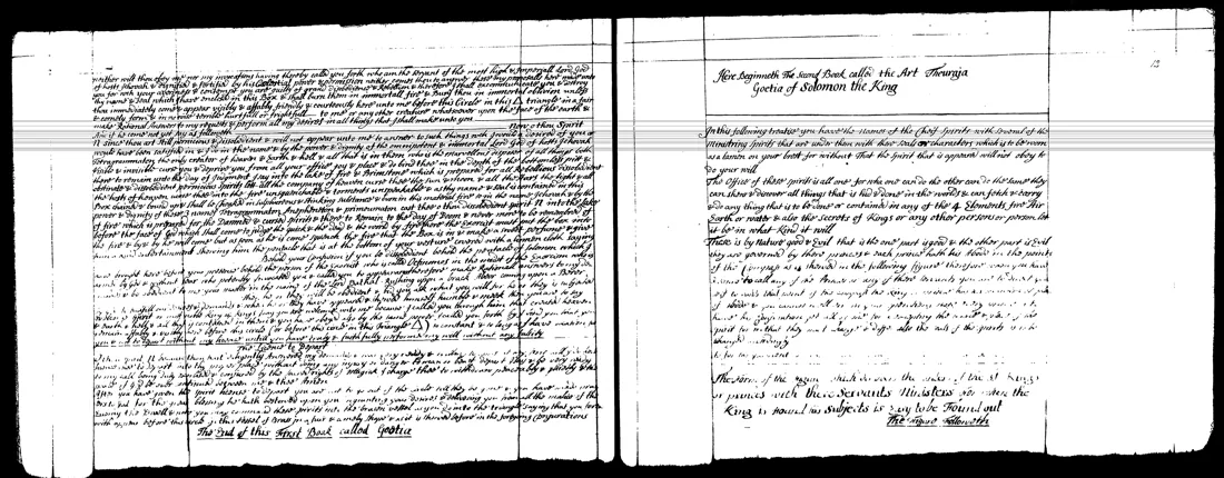 Ars Goetia — lámina grabada · Cierre del Goetia e inicio de Theurgia Goetia · dominio público