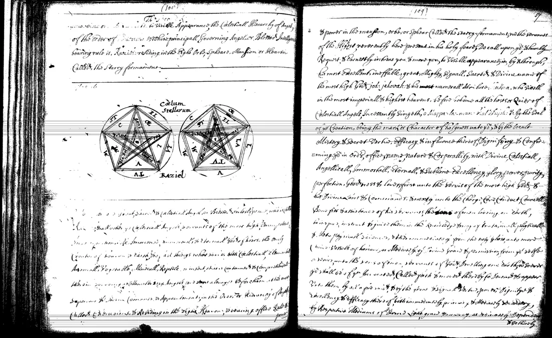 Janua Magica Reserata — lámina grabada · Raziel y la formacion estrellada · dominio público