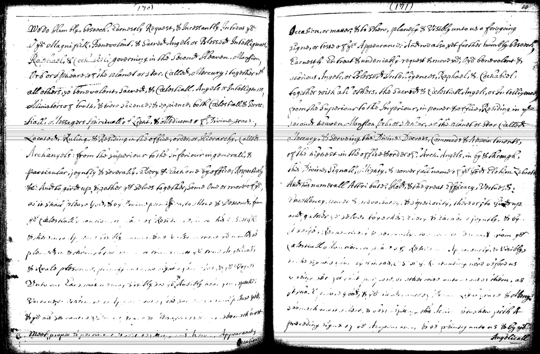 Janua Magica Reserata — facsímil · Invocacion a Raphael y Cochabiel · dominio público