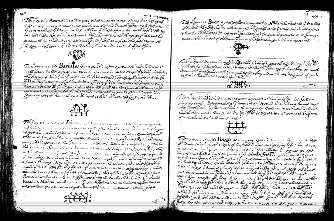 Janua Magica Reserata — lámina grabada · Amon, Barbatos, Paimon, Buer, Gusion, Sitri, B · dominio público