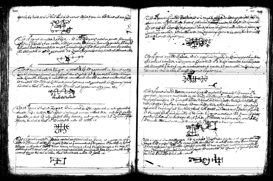 Janua Magica Reserata — lámina grabada · Leraye, Eligor, Zepar, Botis, Bathin, Saleos, · dominio público