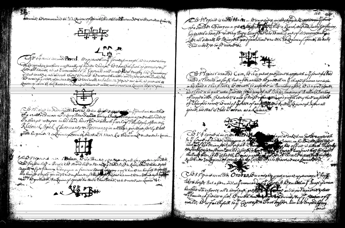 Janua Magica Reserata — lámina grabada · Haagenti, Crocell, Furcas, Balam, Alloces, Cai · dominio público