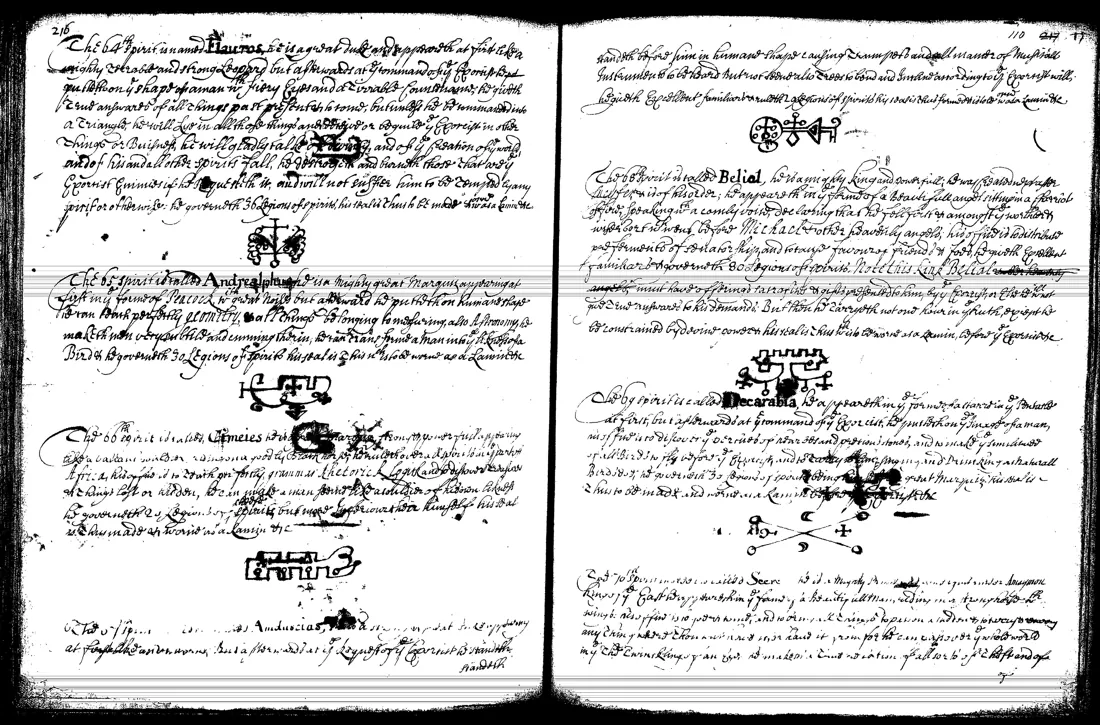 Janua Magica Reserata — lámina grabada · Flauros, Andrealphus, Cimeies, Amduscias, Beli · dominio público