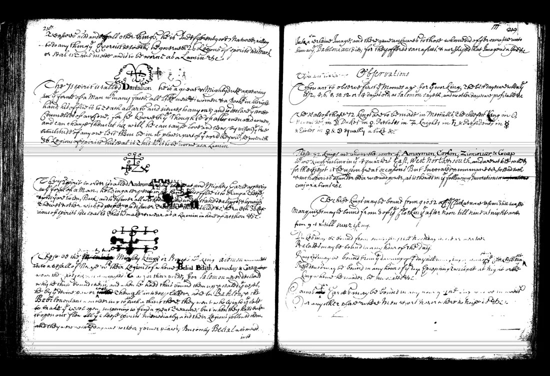 Janua Magica Reserata — lámina grabada · Dantalion, Andromalius y Observations · dominio público