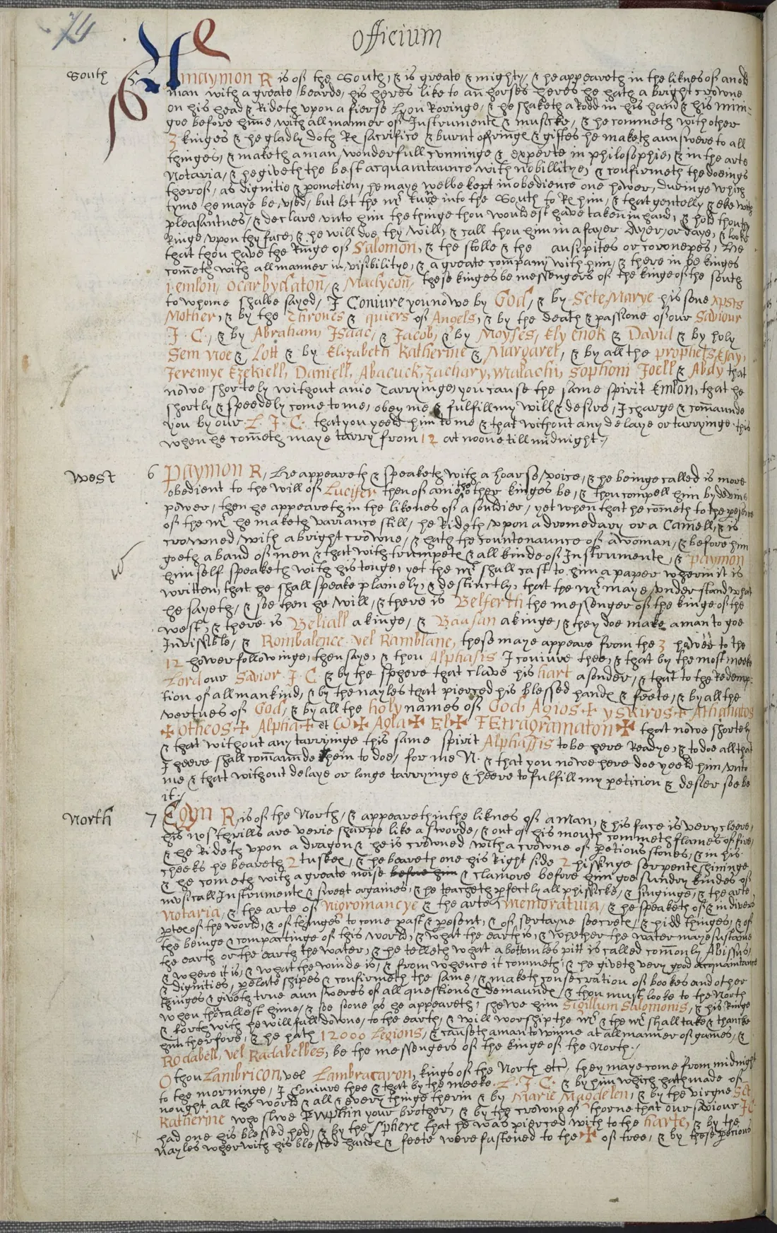 Liber Officiorum Spirituum — facsímil · p. 74 · dominio público