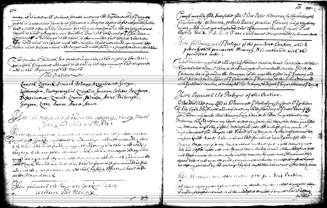 Ars Notoria — lámina grabada · Oración para la buena memoria · dominio público