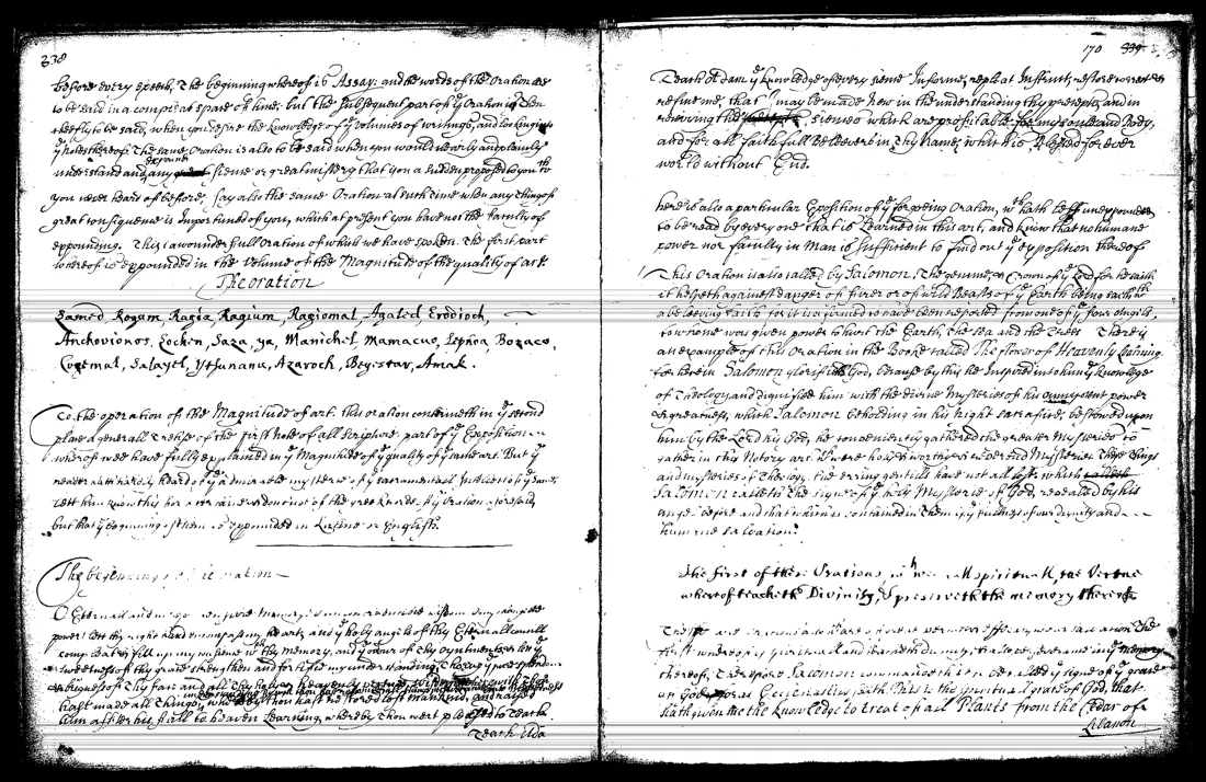 Ars Notoria — facsímil · «The Oration»; la oración «O Eternall» · dominio público