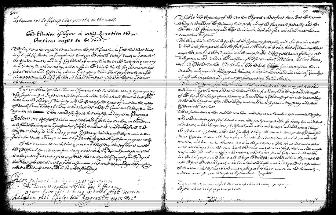 Ars Notoria — lámina grabada · Elección del tiempo; la Primera Oración · dominio público