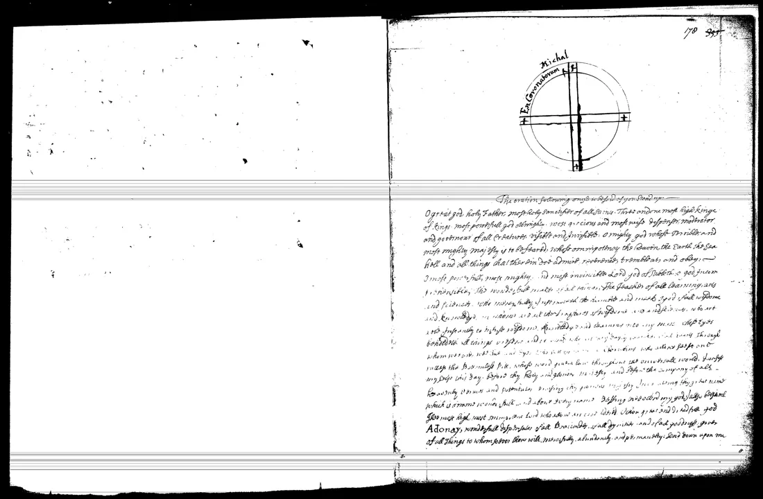 Ars Notoria — lámina grabada · La nota del círculo y la cruz (Michael) · dominio público