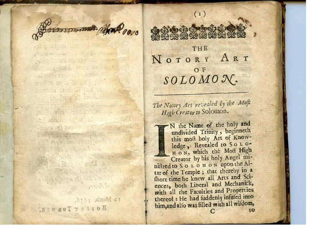 Ars Notoria (clásica) — lámina grabada · El Arte Notoria de Salomón (comienzo) · dominio público