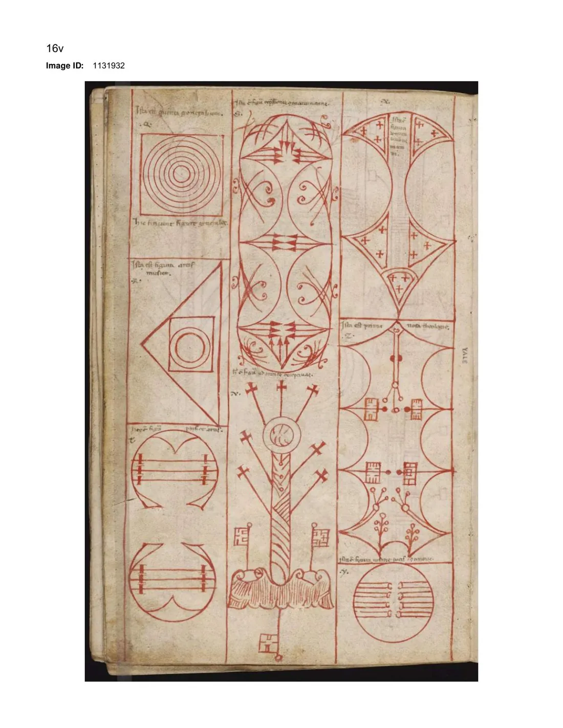 Ars Notoria (clásica) — lámina grabada · Nota iluminada 8 del Ars Notoria (Mellon MS 1) · dominio público