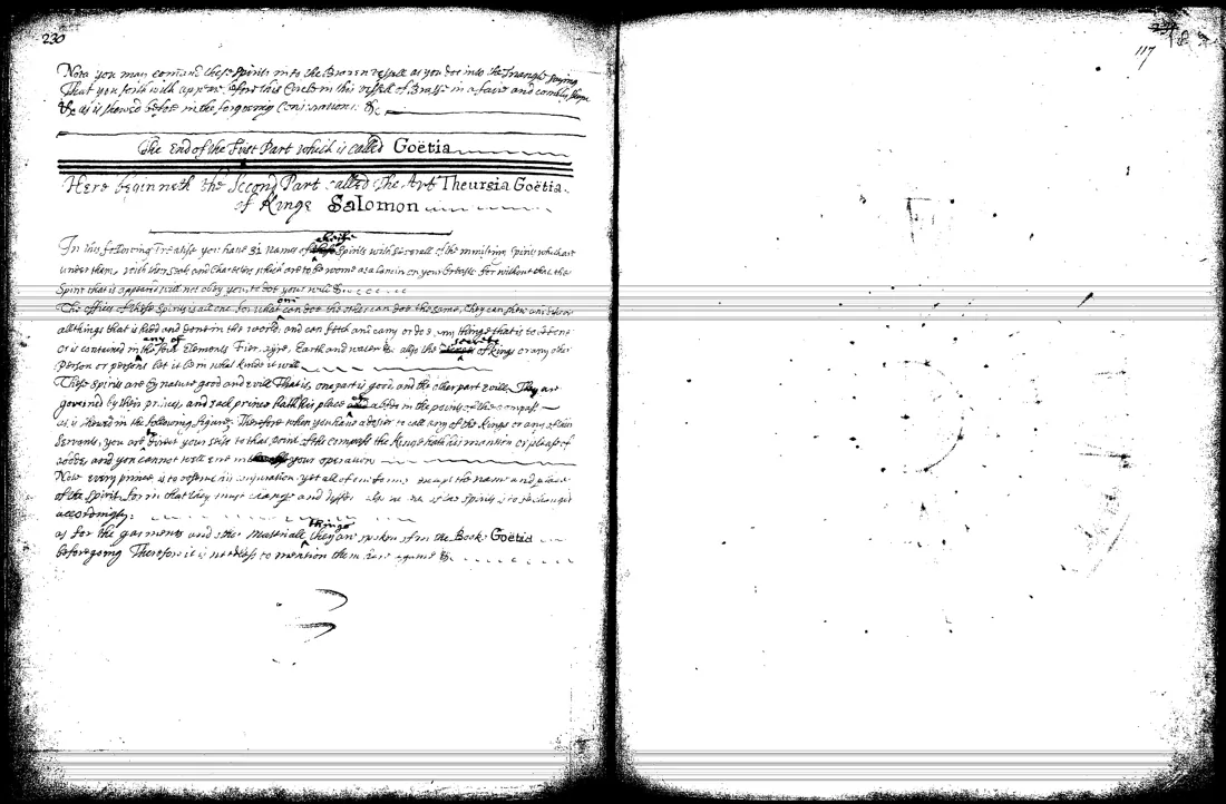 Ars Theurgia-Goetia — facsímil · Fin de la Goëtia e inicio de la Theurgia-Goetia · dominio público