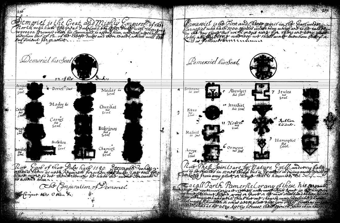 Ars Theurgia-Goetia — lámina grabada · Demoriel & Pamersiel · dominio público