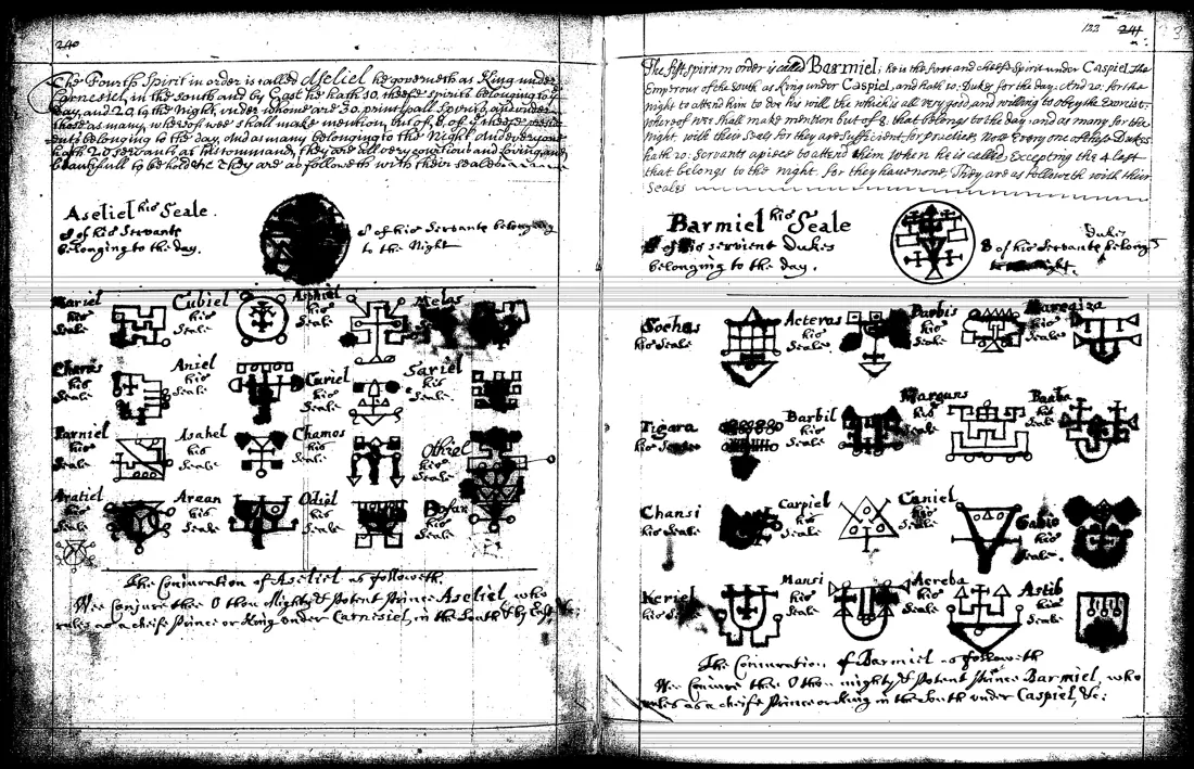 Ars Theurgia-Goetia — lámina grabada · Aseliel & Barmiel · dominio público