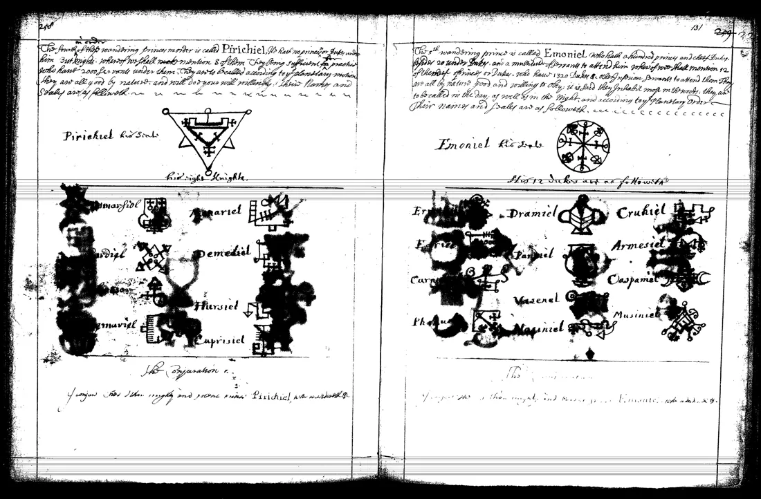 Ars Theurgia-Goetia — lámina grabada · Pirichiel & Emoniel · dominio público