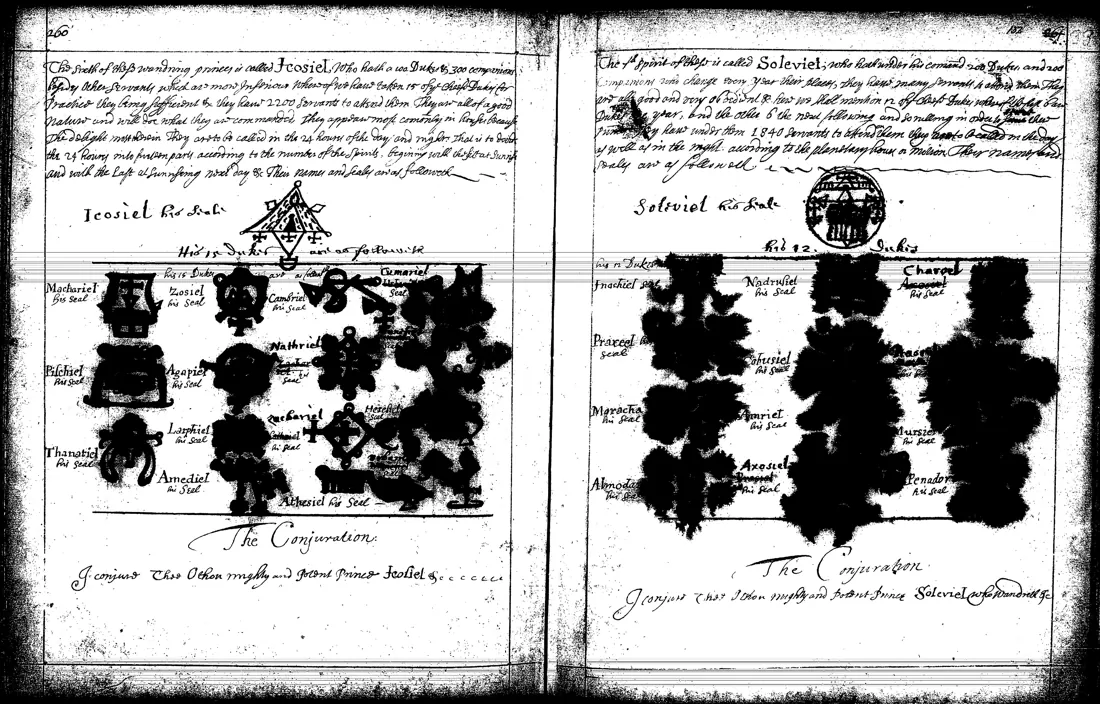 Ars Theurgia-Goetia — lámina grabada · Icosiel & Soleviel · dominio público