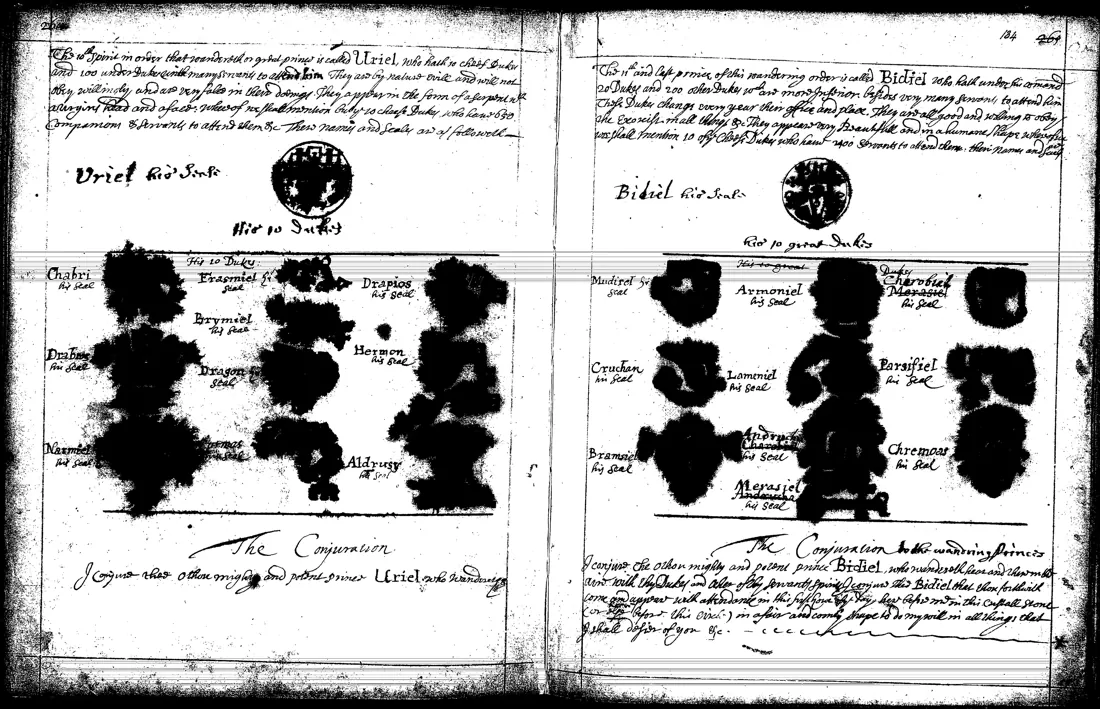 Ars Theurgia-Goetia — lámina grabada · Uriel y Bidiel · dominio público