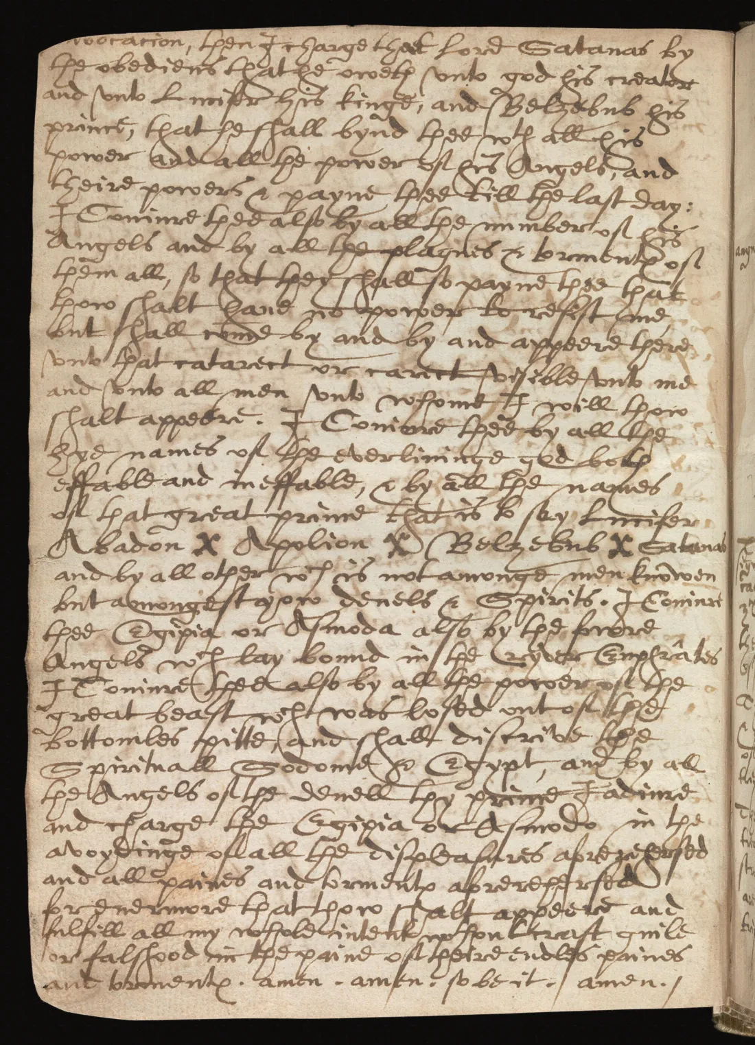 Wellcome MS 110 — facsímil · Cierre: Asmodeus por Satán, Lucifer y Belcebú · dominio público