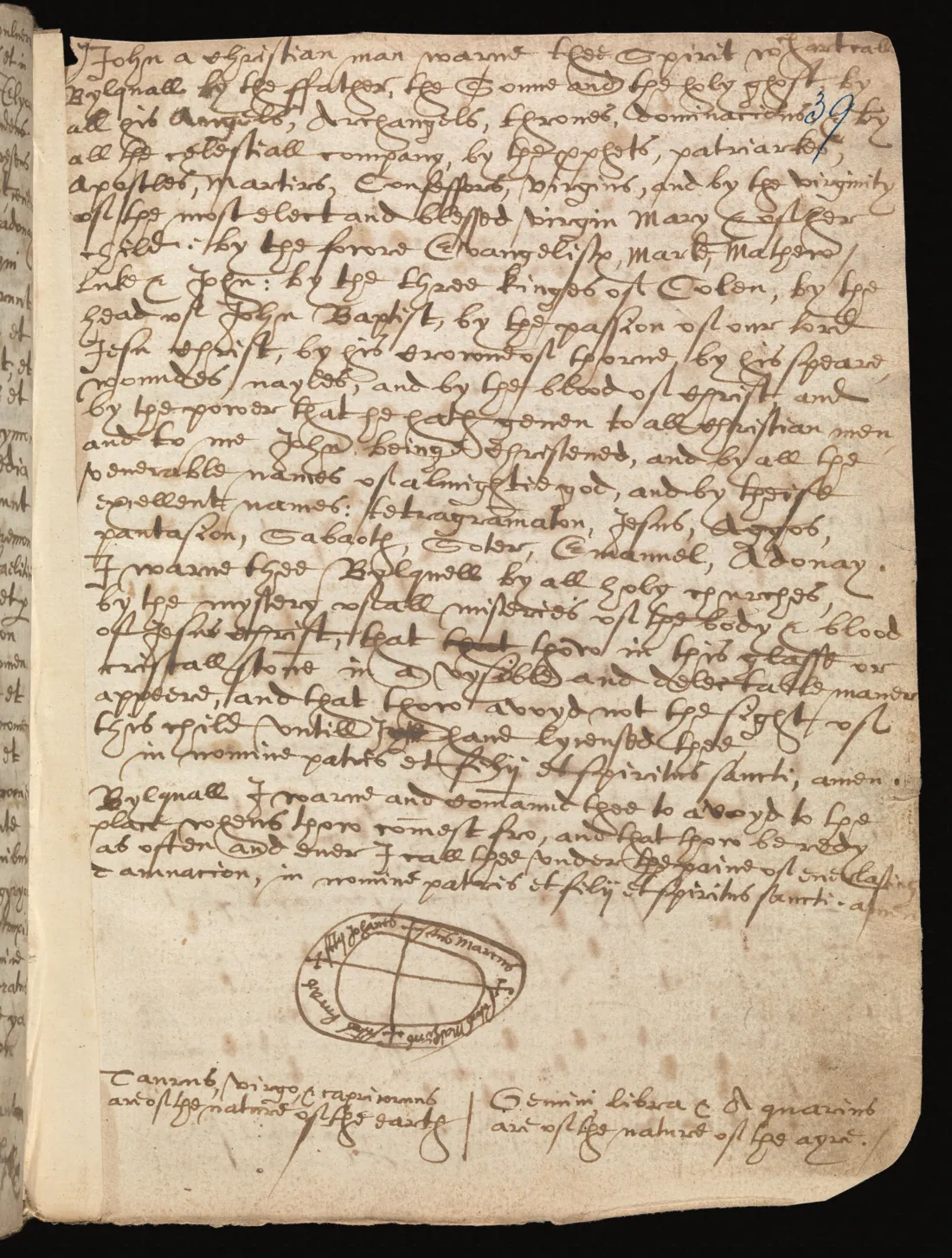 Wellcome MS 110 — facsímil · Conjuro del cristal · «I John a christian man warne thee» · dominio público