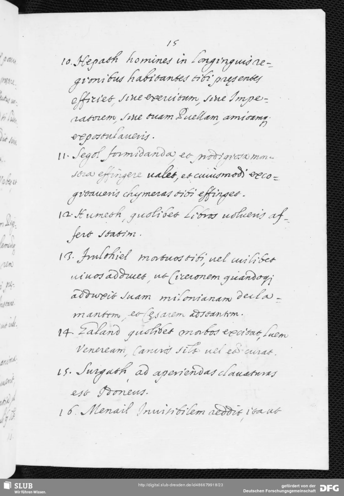 El pasaje en el facsímil del manuscrito (De Secretis · SLUB Dresden, Mscr.Dresd.N.91, s. XVII · dominio público). Ver los dieciocho en la página del duque Syrach.