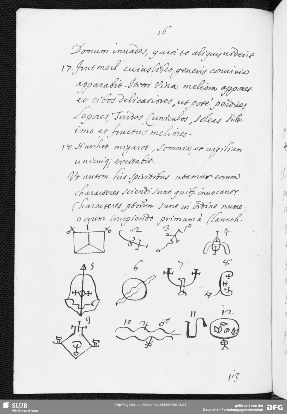 Facsímil del De Secretis (Dresden N.91) — pasaje de los dieciocho espíritus, p.24