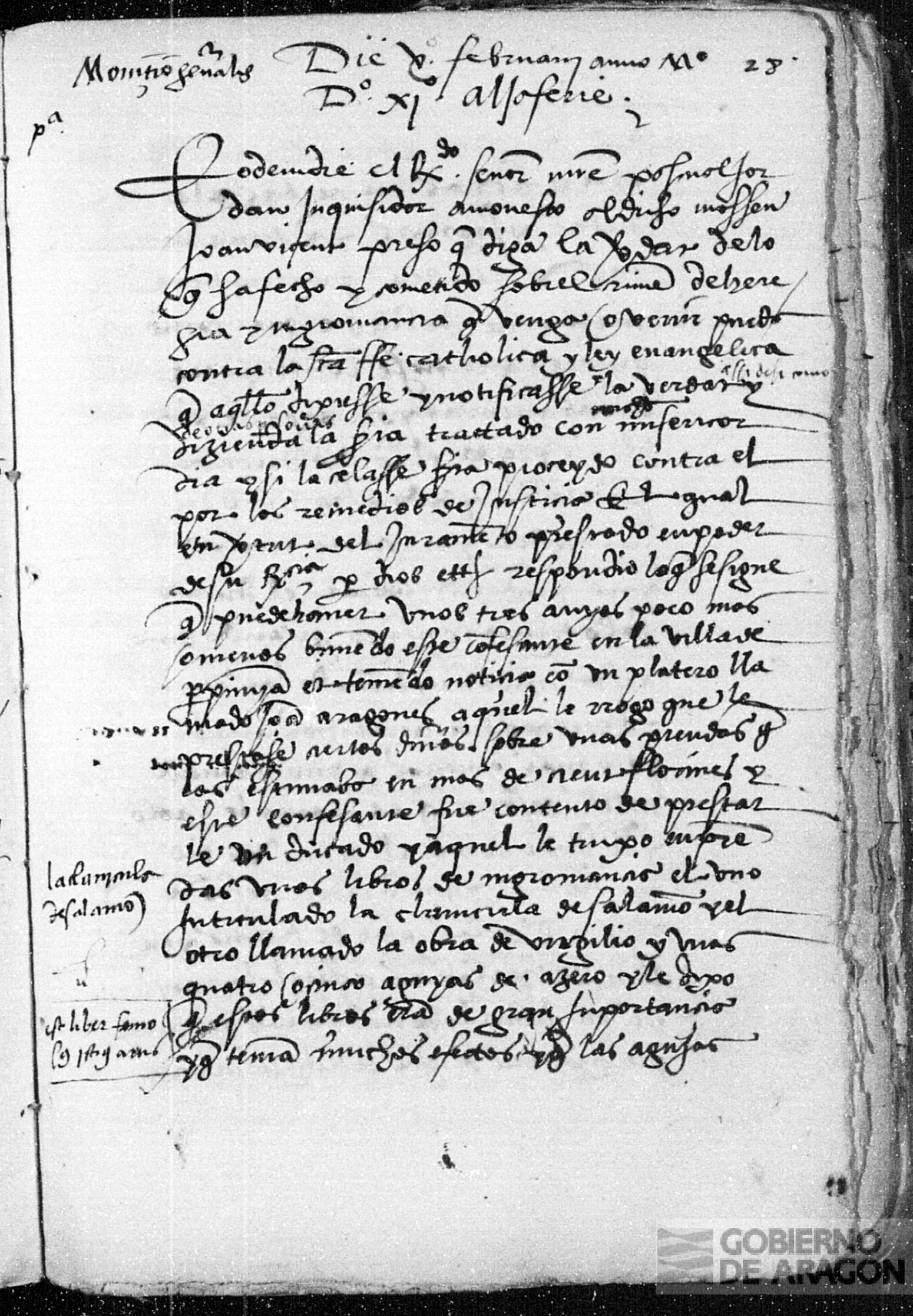 Folio 28r de la declaración de Juan Vicente, que vincula un préstamo con la Clavícula y la obra de Virgilio