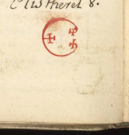 El mismo carácter de Clisthert, dibujado a mano en tinta roja y verde en «L'Art Magique» (Wellcome MS.983, ~1709) — el testigo francés más cercano al Grimorium Verum impreso. Dominio público.