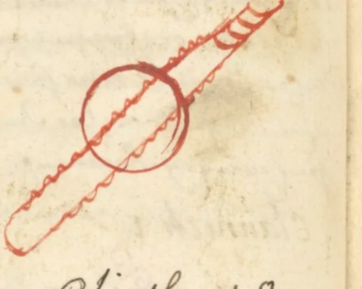 El mismo carácter de Khil, dibujado a mano en tinta roja y verde en «L'Art Magique» (Wellcome MS.983, ~1709) — el testigo francés más cercano al Grimorium Verum impreso. Dominio público.